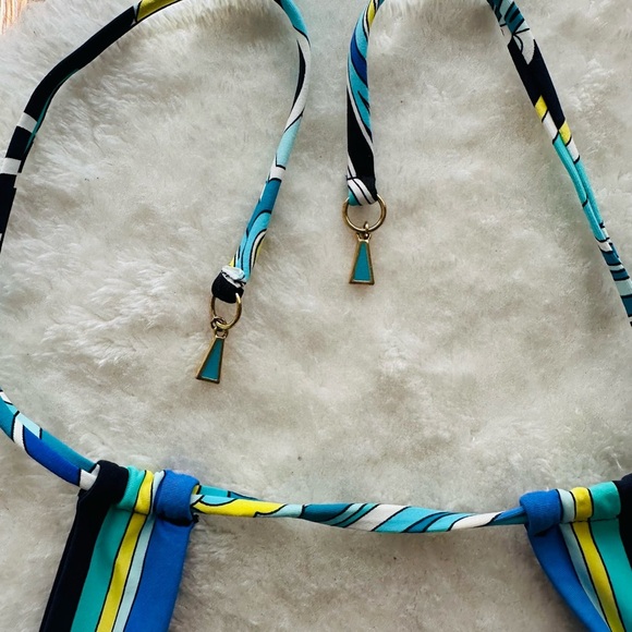 Trina Turk Blue and Yellow One Piece Swimsuit with Plunging Neckline - Picture 5 of 6